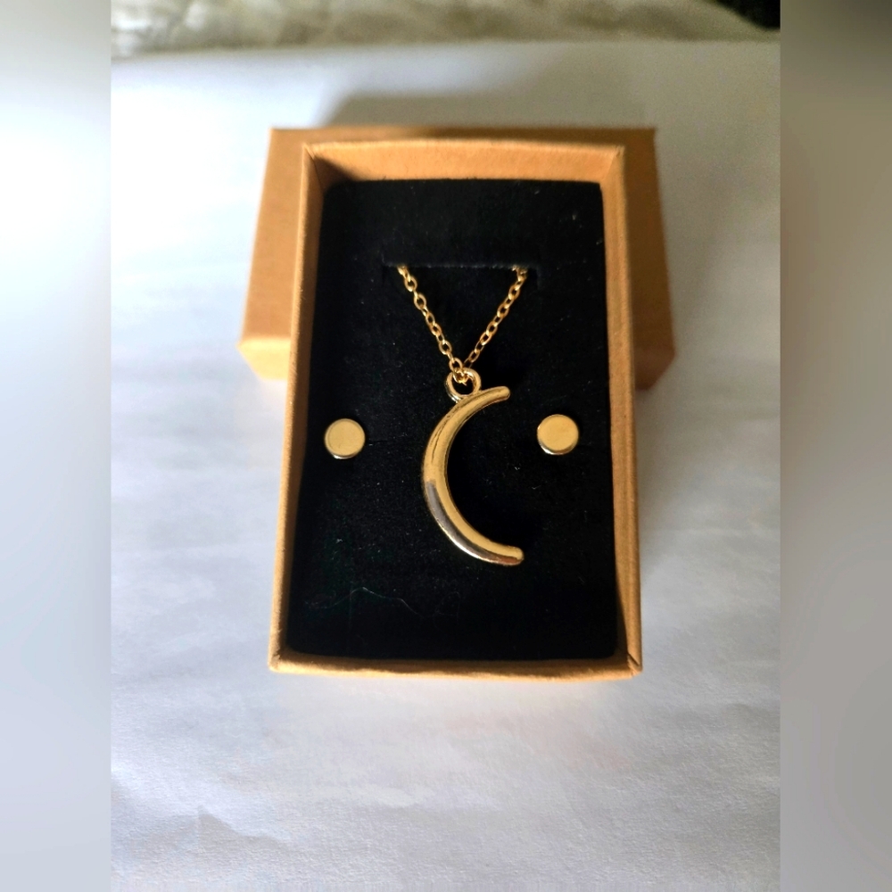 Cresent Moon Choker Chain with Earrings Set